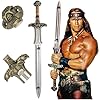Conan The Barbarian Sword – Real Full Tang Atlantean Swords | 5160 Carbon Steel, Brass Fittings & Leather Sheath | Medieval Fantasy King Sword Prop | Gift for Him, Christmas, Viking Gift for Him