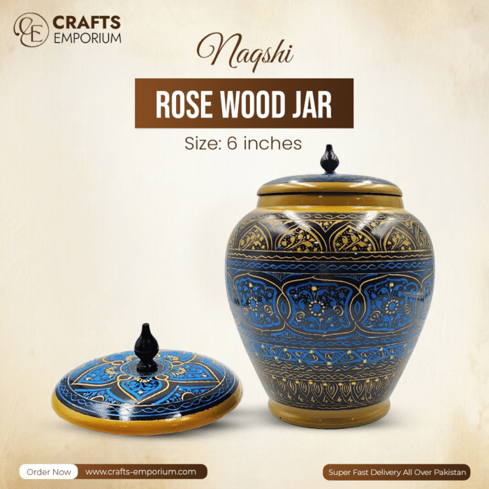 Rose Wood Jar Blue & Gold