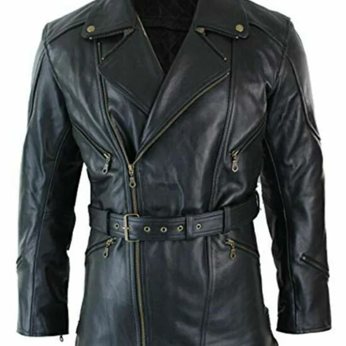 Handmade Cowhide Leather Motorcycle Coat: Black Biker Jacket