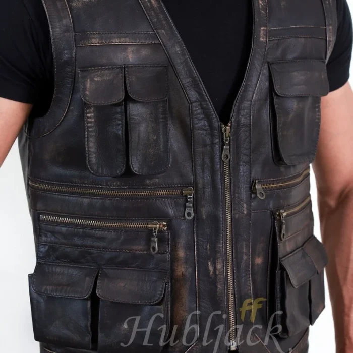 Handmade Distressed Brown Leather Vest: Motorcycle Style