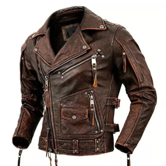 Handmade Cowhide Leather Biker Jacket: Vintage Cafe Racer Bomber
