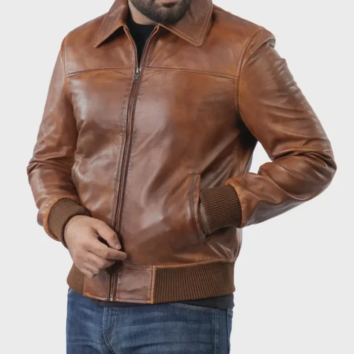 Biker Vintage Leather Jacket Distressed Brown Bomber Motorcycle Jacket