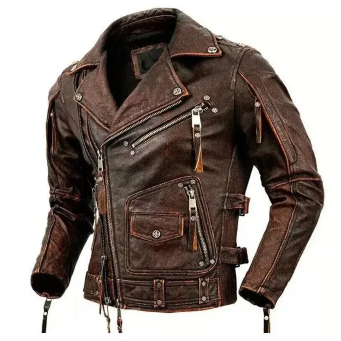 Black Cowhide Leather Biker Jacket