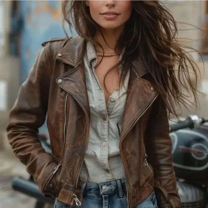 Women's Distressed Lambskin Leather Moto Jacket | Handmade Cafe Racer